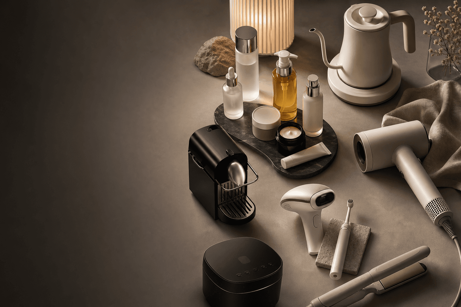Beauty products and compact home electronics