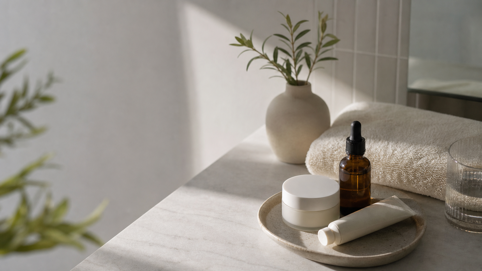 Natural skincare still life with soft morning light